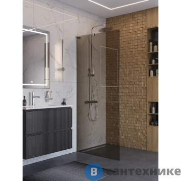 картинка Душевая перегородка BelBagno UNO-L-1-TB-100-GR-Cr универсальная с односторонним входом, стекло графит, профиль хром, 1000x2000 мм
