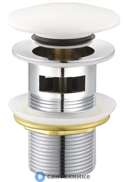 Донный клапан Cezares CZR-SAT7-Bi с системой "Клик-клак" с переливом, с белой крышкой