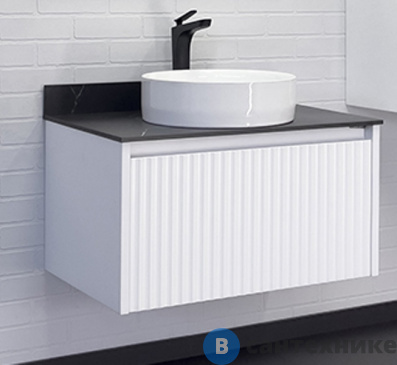 картинка Тумба Comforty Марсель-75 белый матовый со столешницей под мрамор Калакатта Блэк c раковиной COMFORTY 9110