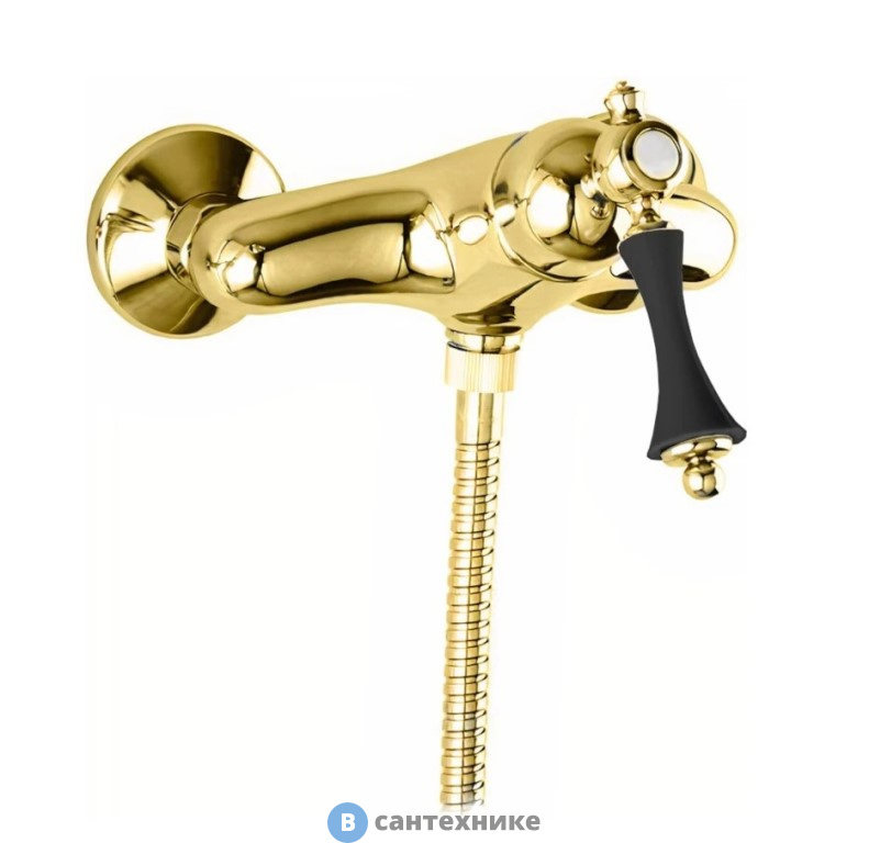 Смеситель Cezares MARGOT-DM-03/24-N для душа однорычажный, золото, ручка чёрная