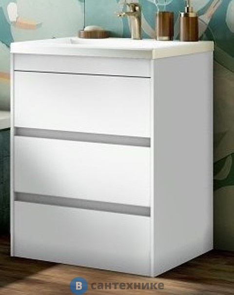 Тумба под раковину Art & MAX FAMILY FAMILY-580-3C-PIA-BL напольная с тремя выкатными ящиками, Bianco Lucido, 580x470x845