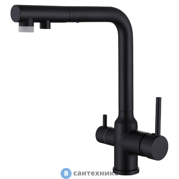 Смеситель ABBER Emotion AF8814B для кухни с подключением фильтра и выдвижной лейкой, чёрный матовый