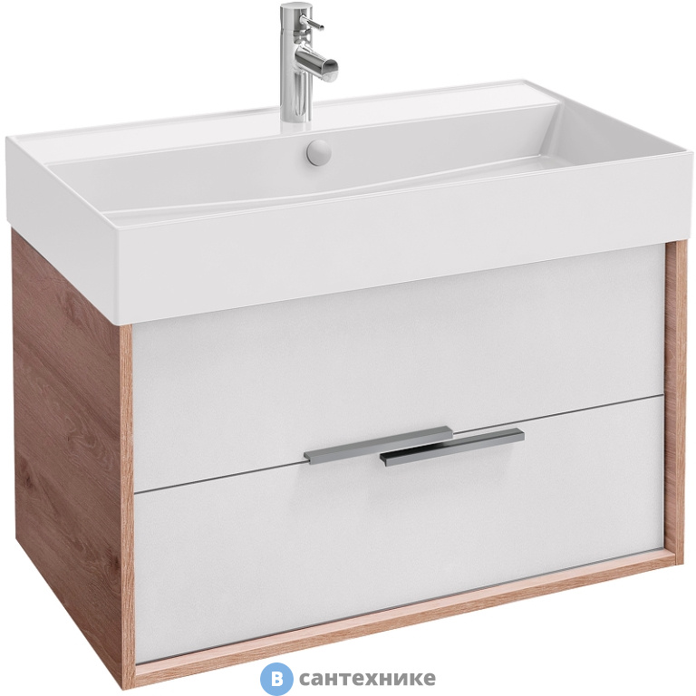 Тумба под раковину Jacob Delafon VIVIENNE EB1667-E75-J5 80 см, корпус дуб давос натуральный, фасад белый блестящий