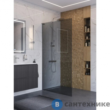 картинка Душевая перегородка BelBagno UNO-L-1-TB-90-GR-Cr универсальная с односторонним входом, стекло графит, профиль хром, 900x2000 мм