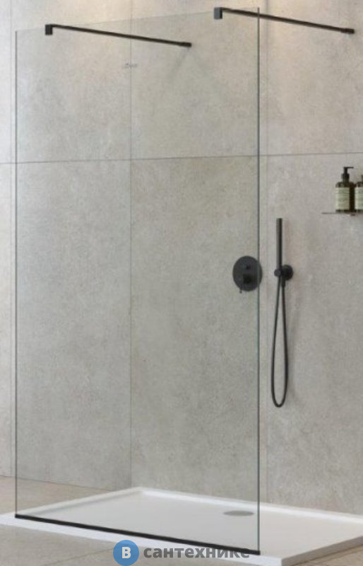 Душевая перегородка Cezares LIBERTA-L-2-140-120-C-NERO с возможностью двустороннего входа, стекло прозрачное, профиль чёрный, 1400x1200x1950 мм