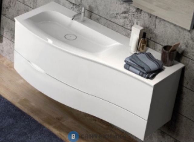 Тумба с раковиной BurgBad Sinea 2.0 1210х475 мм, с 2-мя выдв. ящик, рак.из мин. литья с 1 отв. под см-ль, ручки G0165, левостор., в компл сифон, белый гл. (SFFQ121L F2800 G0165 C0001*1)