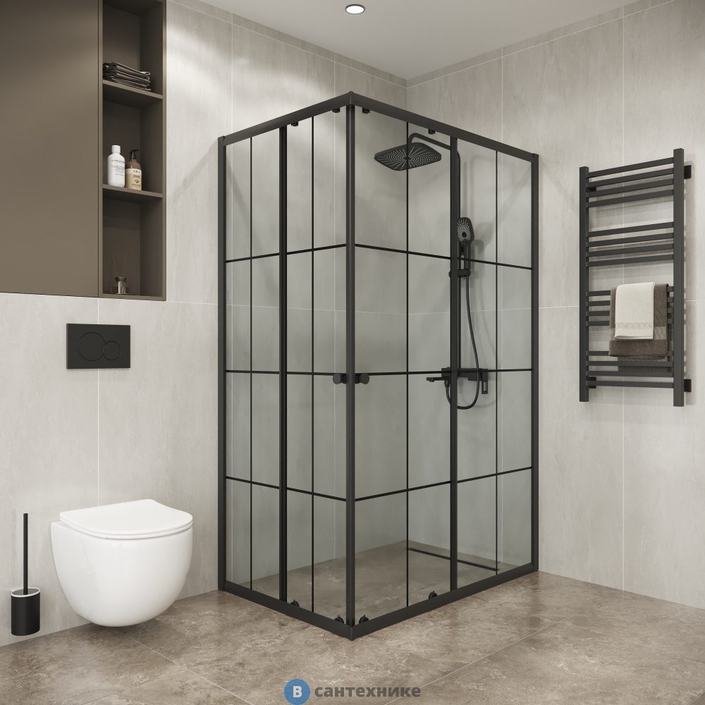 Душевое ограждение Niagara Eco NG-1018-14QKL (100х80х190) прямоугольник, раздвижное, черный, стекло клетка