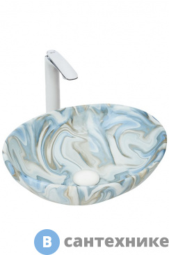 картинка Раковина WELTWASSER ELBACH 3078 M814 накладная (белая с голубым и серым) /410х335х145/