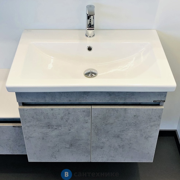 Тумба Comforty Осло-70ПД бетон светлый с раковиной COMO 70