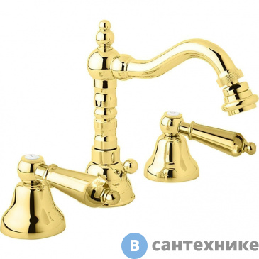 картинка Смеситель Cezares FIRST-BBS2-03/24-M для биде на три отверстия с донным клапаном, золото, ручки золото