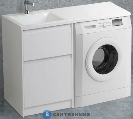 Тумба под раковину BelBagno 120 см KRAFT-LVD-580/1200-2C-PIA-BO напольная с двумя выкатными ящиками для установки рядом со стиральной машинкой, Bianco Opaco