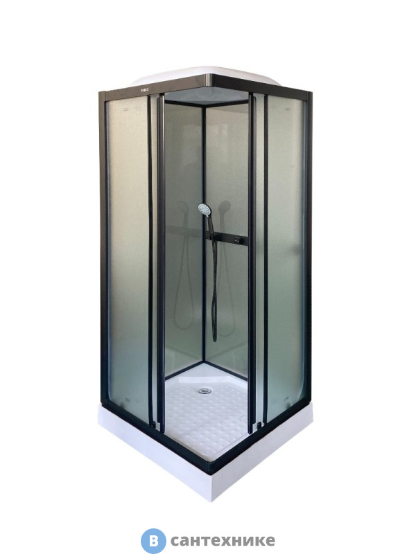 Душевая кабина Parly FQ811B (80*80*210) низ. поддон 10 см., квадратная кабина, матовое стекло, чёрный профиль