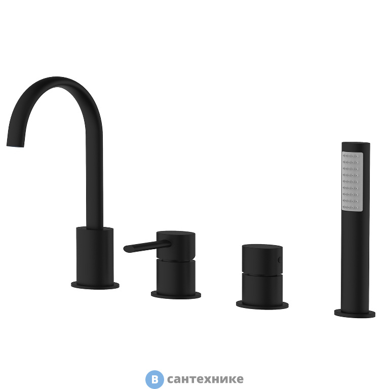 Смеситель AZARIO DELICATE каскадный для ванны на 4 отверстия, черный (AZ-QA28173PA-0307APA)
