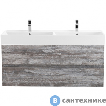 картинка Тумба под раковину Cezares MOLVENO 46 подвесная, под раковину с двумя чашами, с двумя выкатными ящиками, Legno Grigio, 1200x460x500, MOLVENO 46-120-2C-SO-2-LG