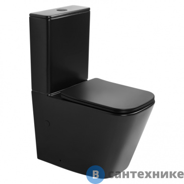 картинка Унитаз с бачком ABBER Rechteck AC1210TMB черный матовый, безободковый, смыв торнадо, сиденье дюропласт микролифт