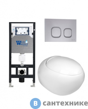 картинка Унитаз с инсталляцией WELTWASSER и кнопкой смыва (AMBERG 506 + JECKENBACH 004 GL-WT + AMBERG RD-CR)