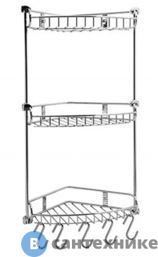 картинка Полка WasserKRAFT K-1233 металлическая тройная, угловая хромоникелевое покрытие, нержавеющая сталь