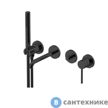 картинка Смеситель Gattoni CIRCLE TWO встраиваемый для ванны на 4 отв, с ручной лейкой, NERO OPACO (9105/91NO)