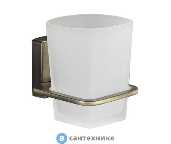 Стакан для зубных щеток стеклянный WasserKRAFT Exter K-5228 металл, матовое стекло, покрытие "светлая бронза"