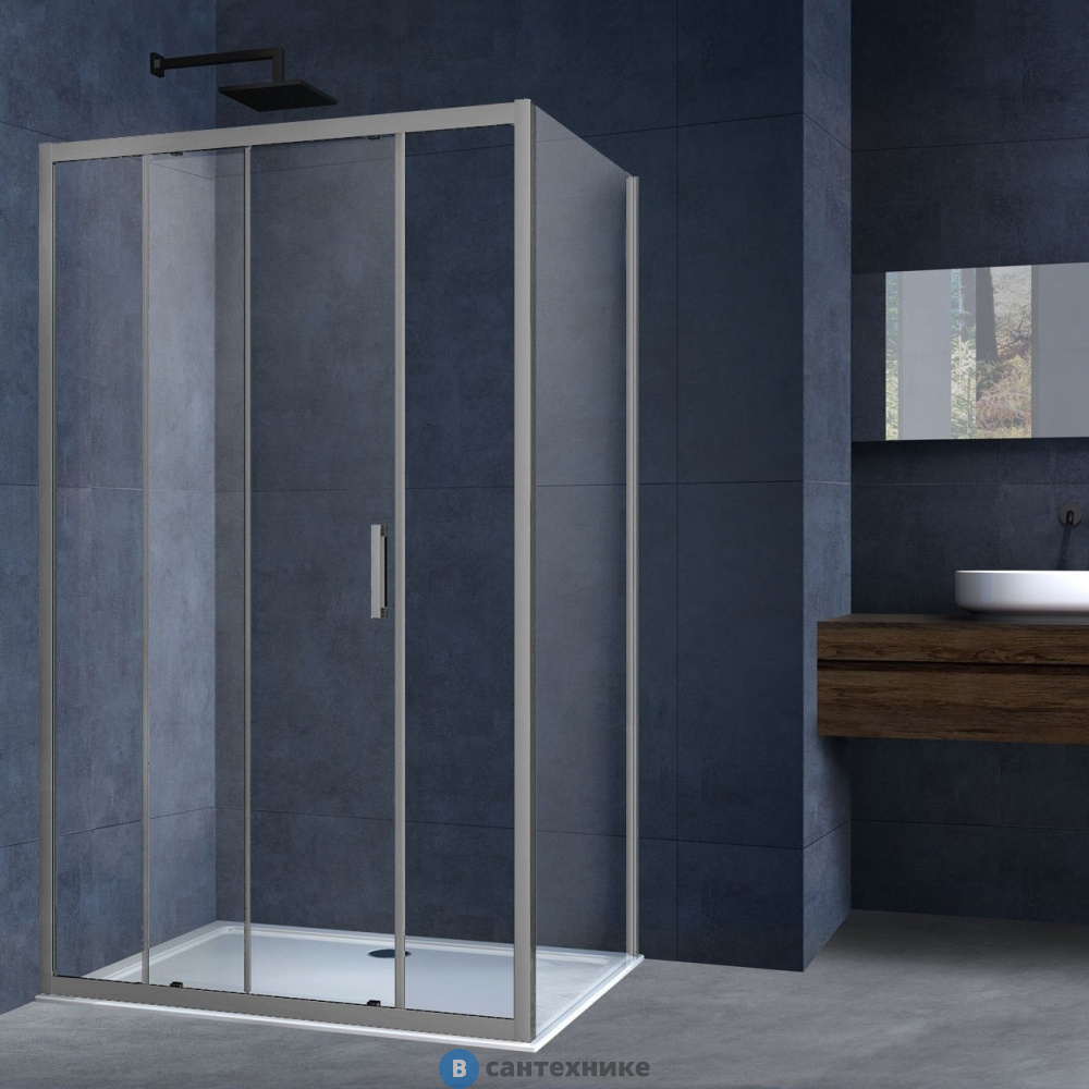 Душевой уголок Vincea Alpha VSR-3AL8011CLGM, 1100*800, вороненая сталь, стекло прозрачное