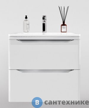 картинка Тумба под раковину Style line подвесная Марелла 70 (2 ящ.) Люкс антискрейтч белый глянец, PLUS (2000949237671)