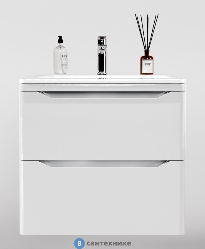 Тумба под раковину Style line подвесная Марелла 70 (2 ящ.) Люкс антискрейтч белый глянец, PLUS (2000949237671)