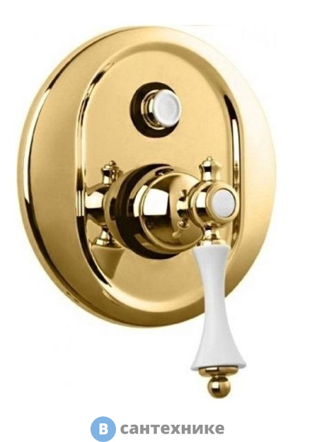 Смеситель Cezares MARGOT-VDIM-03/24-Bi встраиваемый однорычажный для душа с переключателем, золото, ручка белая