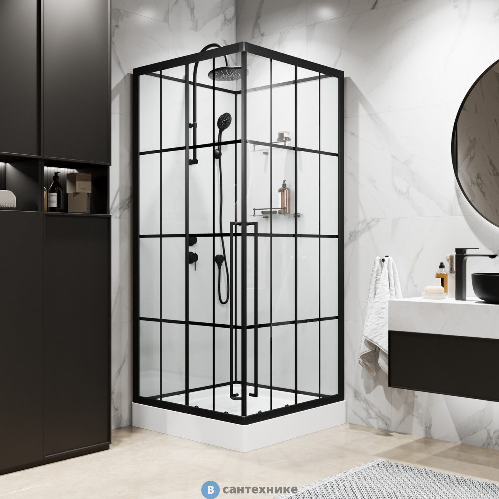 Душевая кабина Niagara Standart ST90/15QL/KL/BKT (90х90х225) низкий поддон (15см), черный, прозрачное