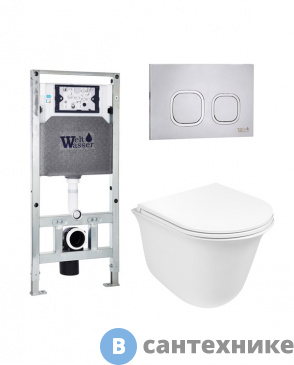 картинка Унитаз с инсталляцией WELTWASSER и кнопкой смыва (AMBERG 506 ST + TELBACH 004 GL-WT + AMBERG RD-MT CR)