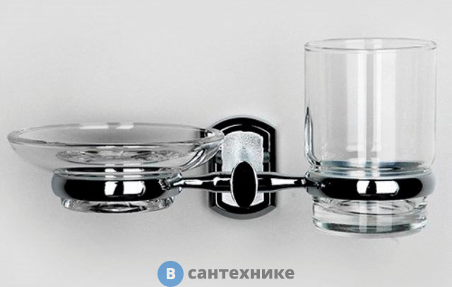 Держатель стакана и мыльницы WasserKRAFT Oder K-3026 металл, хромоникелевое покрытие, прозрачное стекло