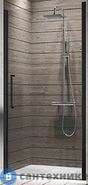 картинка Дверь для душа NOVELLINI YOUNG 880-920х2000 мм, распашная, одностворчатая, реверсивная, открывание внутрь и наружу, профиль чёрный мат., стекло прозр. (Y21B87-1H)