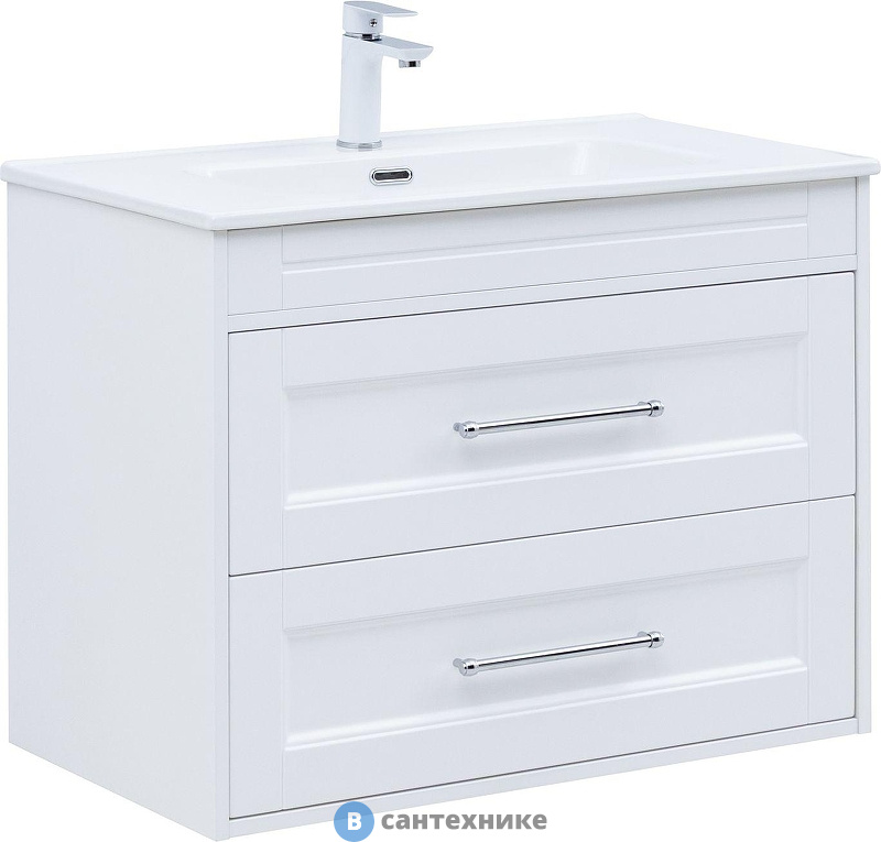 Тумба с раковиной Aquanet Бостон new 80 (Flat) цв.белый сатин (345366)