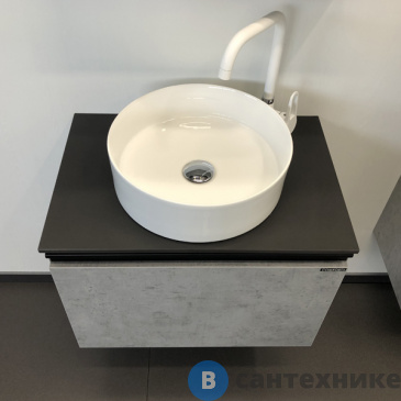 картинка Тумба Comforty Эдинбург-60 бетон светлый с черной столешницей с отверстием под смеситель, с раковиной COMFORTY 9111