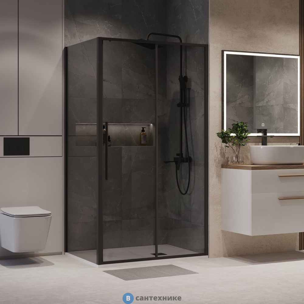 Душевое ограждение Niagara Nova NG-85-14TB-TB100-34 (140х100х195) прямоугольник, черный матовый, дверь раздвижная, стекло тонированное