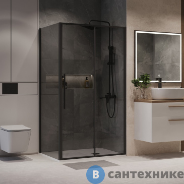 картинка Душевое ограждение Niagara Nova NG-85-14TB-TB100-34 (140х100х195) прямоугольник, черный матовый, дверь раздвижная, стекло тонированное