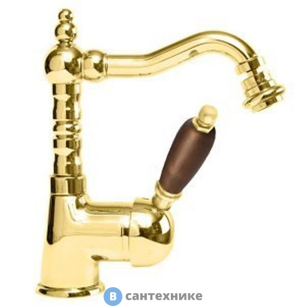 Смеситель Cezares ELITE-BSM2-03-Nc на биде однорычажный c донным клапаном, золото, ручка орех