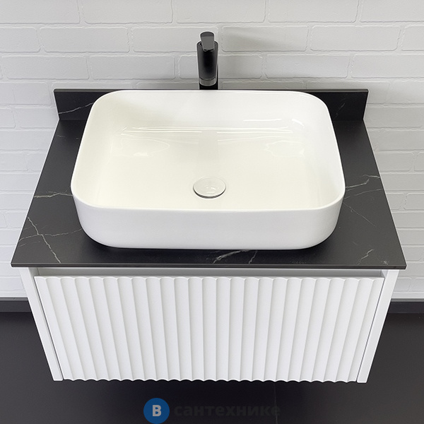 Тумба Comforty Марсель-75 белый матовый со столешницей под мрамор Калакатта Блэк c раковиной COMFORTY T-Y9378
