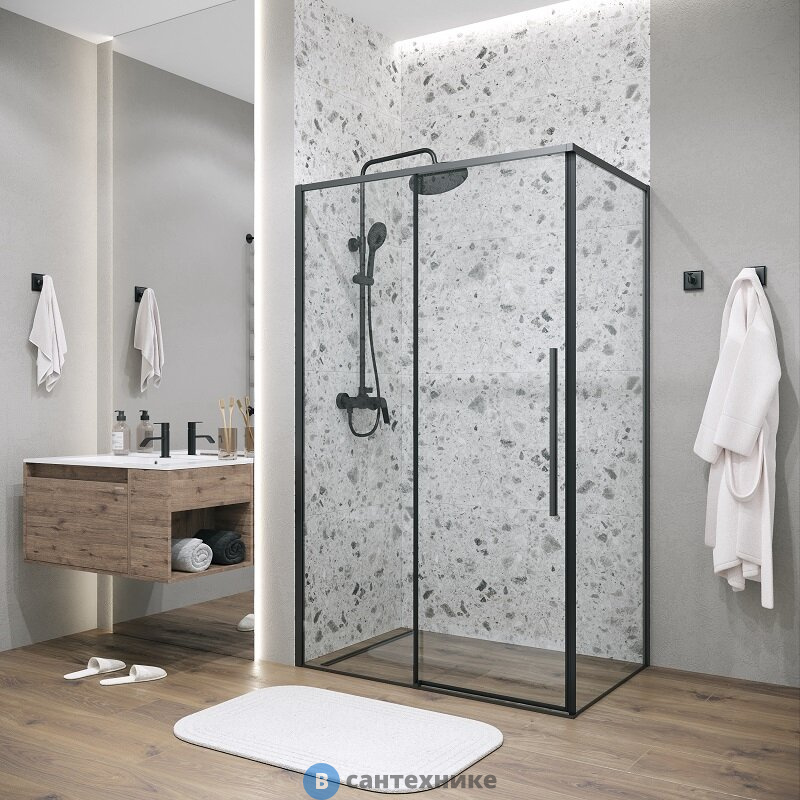 Душевое ограждение Grossman Galaxy (130х100х195) раздвижная, черный матовый, стекло прозрачное (120.K33.01.1310.21.00)