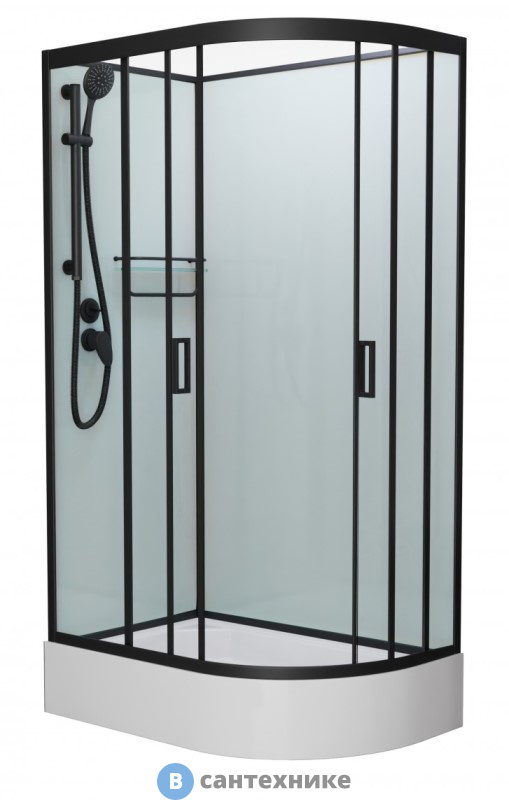 Душевая кабина Frank F412/1L М  Black левосторонняя средний поддон б/к (без крыши) матовое стекло