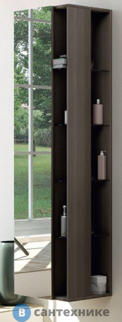 Колонна Cezares 53172 подвесная с открытыми полками и одной распашной дверцей, реверсная Rovere scuro Soft (32х45х158)