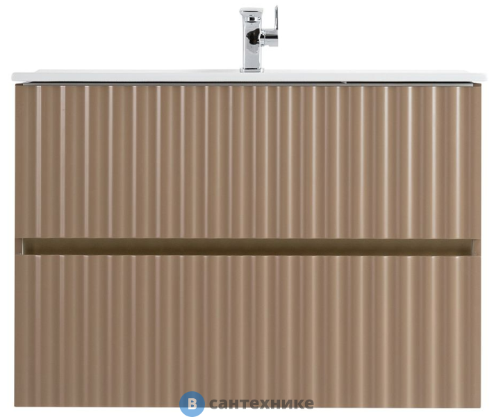 Тумба под раковину Art & MAX ELEGANT AM-ELEGANT-800-2C-SO-CM-LED подвесная с двумя выкатными ящиками, с LED подсветкой ручек, капучино матовый, 770x469x550