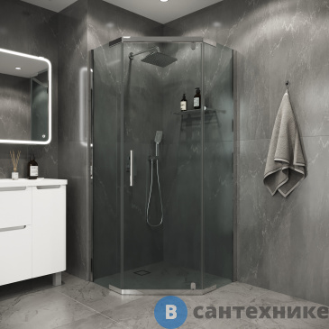 картинка Душевое ограждение Niagara Eco NG-1009-14D (90х90х190) трапеция, распашное, хром, стекло прозрачное