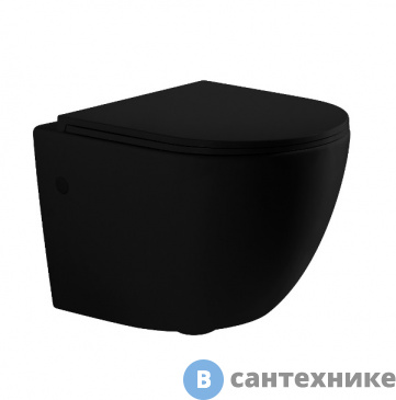 картинка Унитаз подвесной CeruttiSpa SELLA Aria MB (490*360*325) безободковый, матовый черный, тонкая rрышка дюропласт с микролифтом быстросъемное (CT9160)