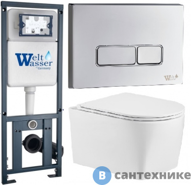картинка Унитаз с инсталляцией WELTWASSER и кнопкой смыва (MARBERG 410 + NESENBACH 004 GL-WT + MAR 410 SE)