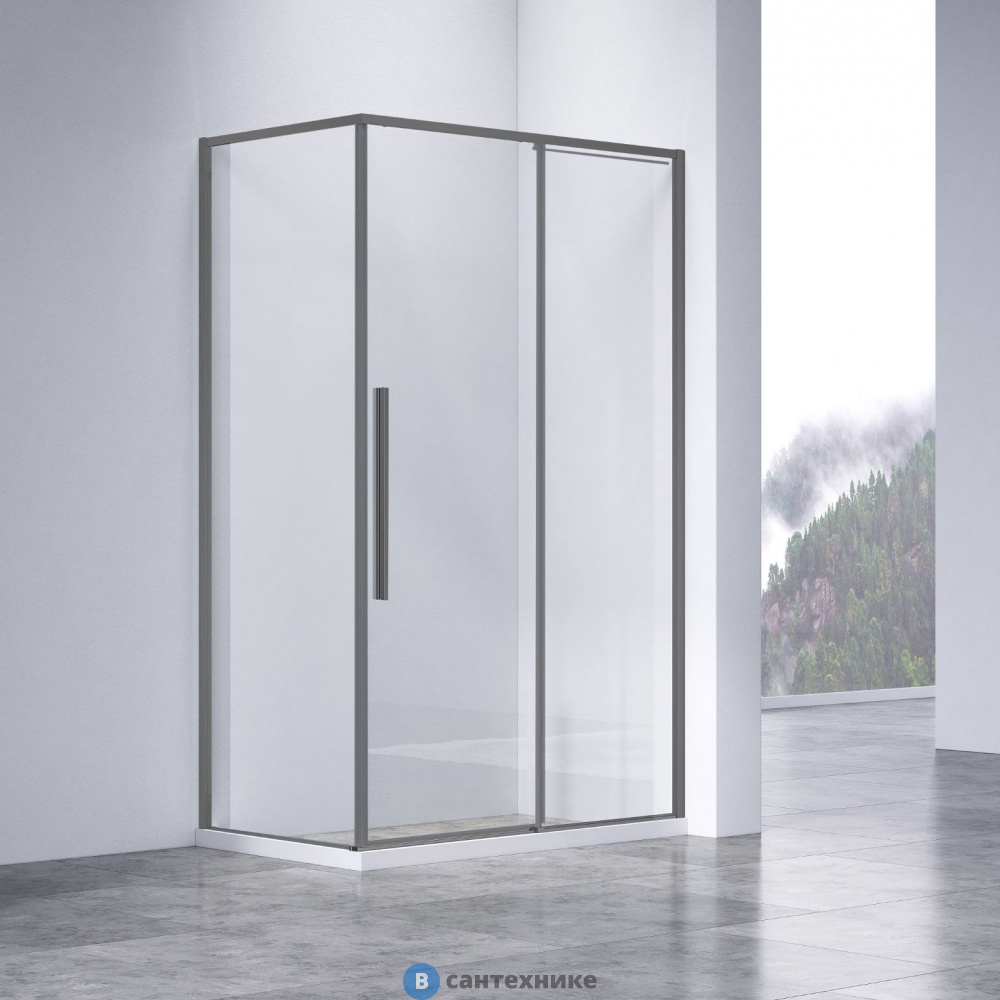 Душевой уголок Vincea Slim-N VSR-4SN9014CLGM, 1400*900, вороненая сталь, стекло прозрачное, без поддона