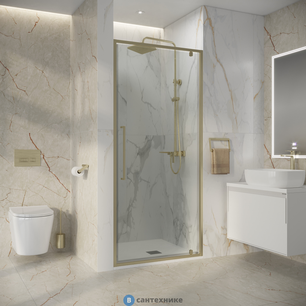 Дверь в нишу Niagara Nova NG-45-8ASG (80х195) распашная, золото сатин, стекло прозрачное