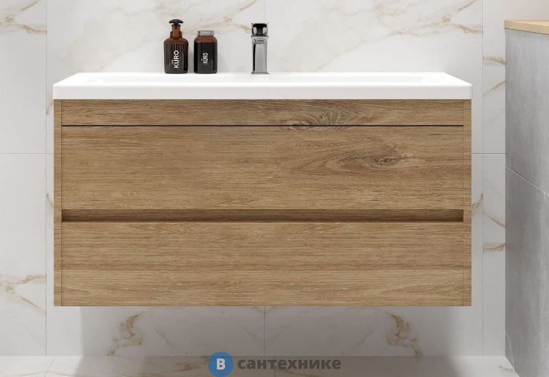 Тумба под раковину Art & MAX FAMILY-M Family-M-1000-2C-SO-HG подвесная с двумя выкатными ящиками, Harbor Golden, 1000x480x550