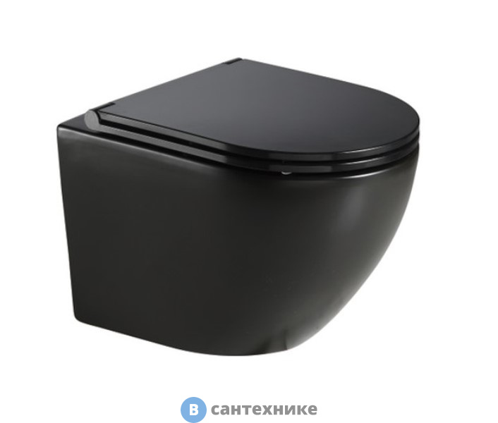 Унитаз подвесной AZARIO Grado AZ-0046N-MB безободковый, чёрный матовый, с сидением микролифт 490*370*360