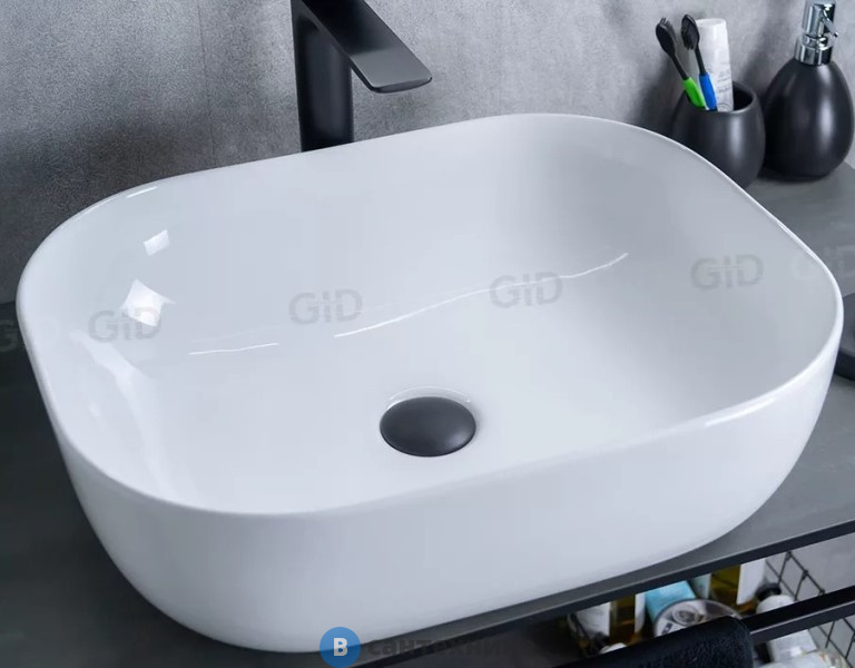 Раковина накладная GID-ceramic D1302 белый (500х400х140)