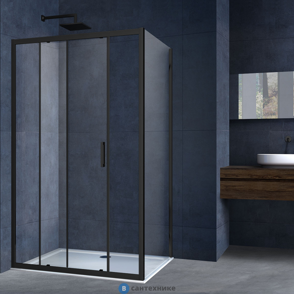 Душевой уголок Vincea Alpha VSR-3AL9011CLB, 1100*900, черный, стекло прозрачное